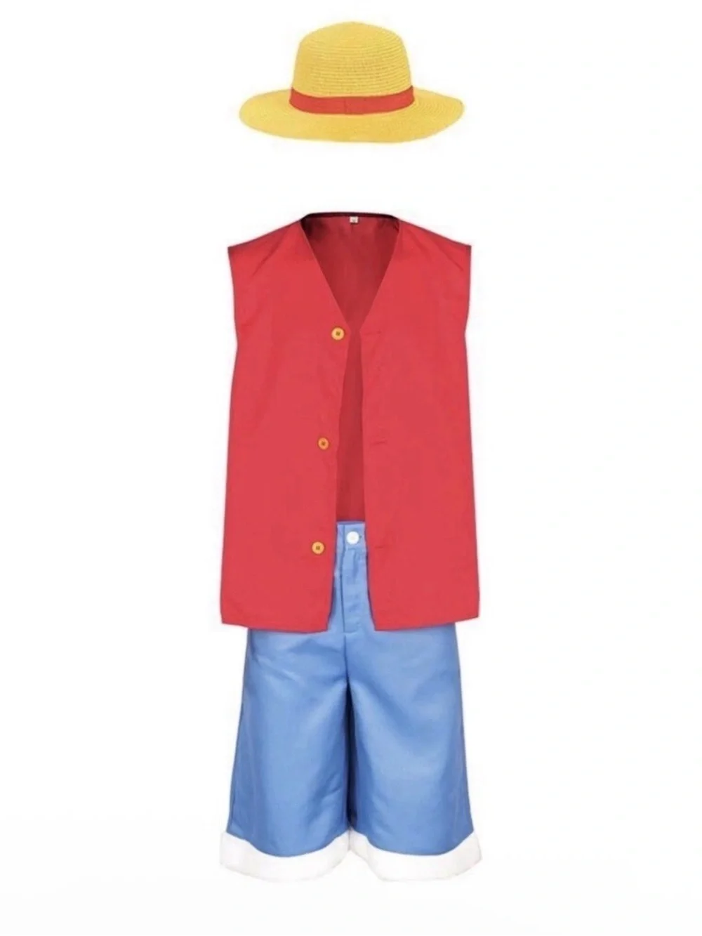 Monkey D Luffy Red Vest and Blue Shorts Costume with Yellow Hat Costume